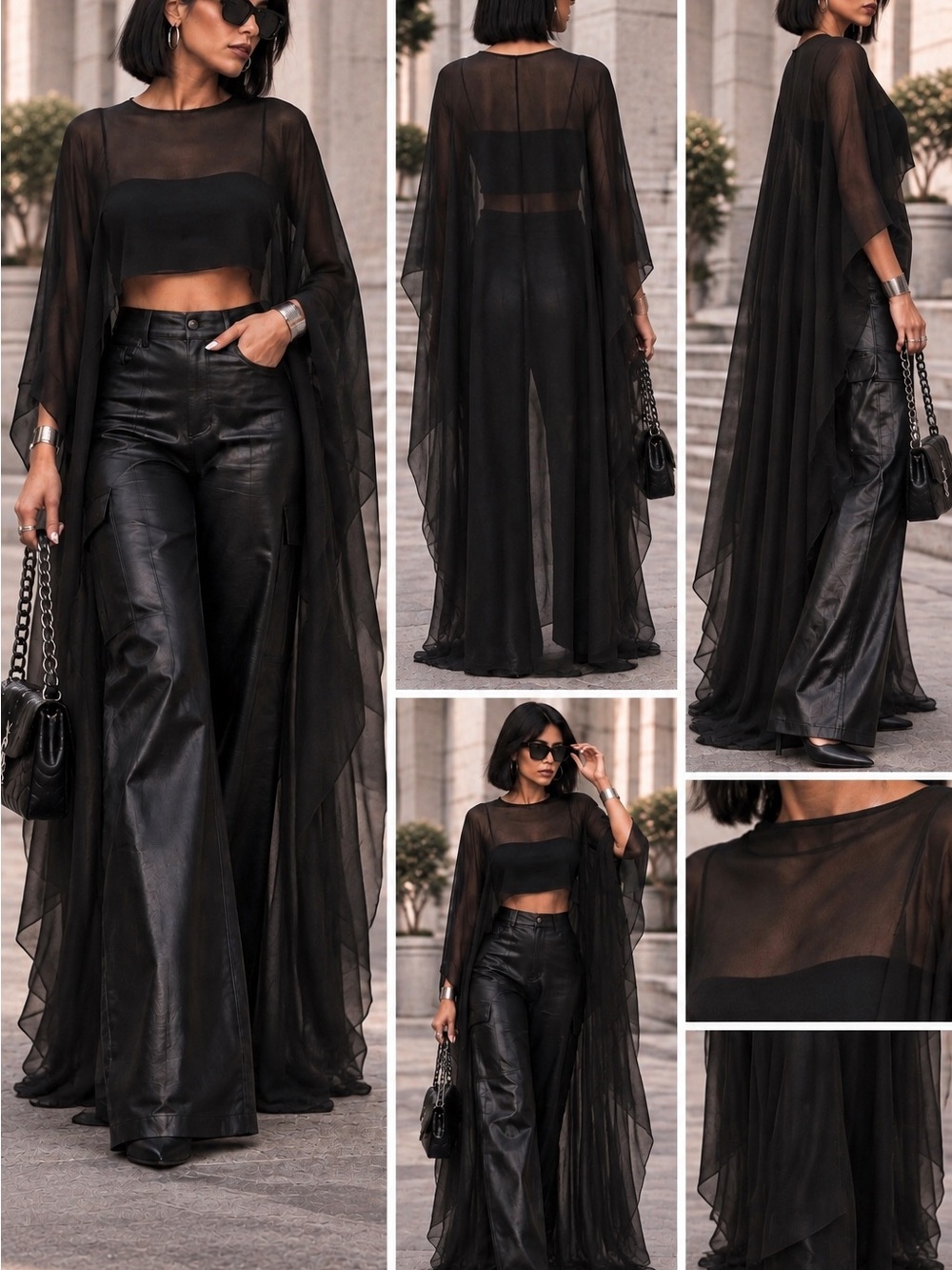 Black Sheer Mesh Maxi Cape Top Shawl